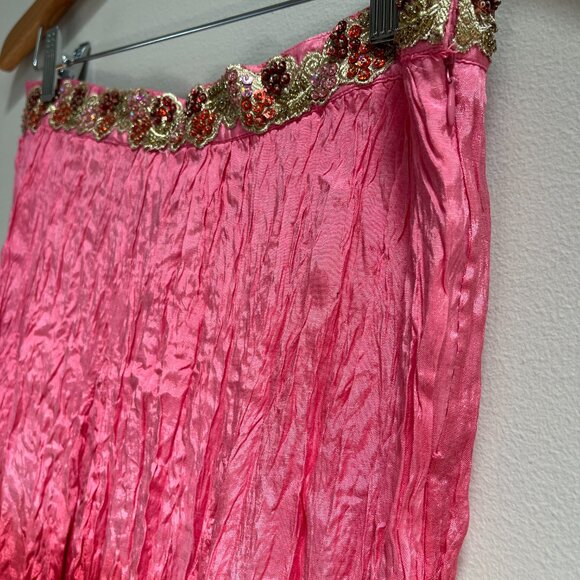 Chaudry Ombre Crinkle Maxi Skirt Pink Beaded‎ Asymmetrical Hem New Medium - Picture 3 of 5